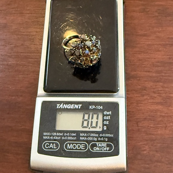 14K solid gold natural corn blue sapphire and black star sapphire cluster ring - Picture 9 of 9